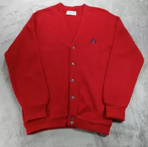Vintage IZOD Cardigan Sweater Men's M Red IZOD Crest Logo Button Up USA Made - Picture 1 of 7