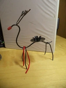 Vintage OLD BLACK METAL REINDEER CANDLE HOLDER RED NOSED Rudolph 7 inches tall - Picture 1 of 7