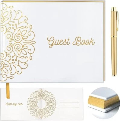Cute Gold Stamp Wedding Guest Book, Wedding Guest Book with Pen, Guest Book - Image 1 of 4