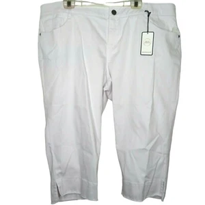 Westbound Woman White Capri Pants Size 22W Cotton Stretch Button Zip Closure - Picture 1 of 11