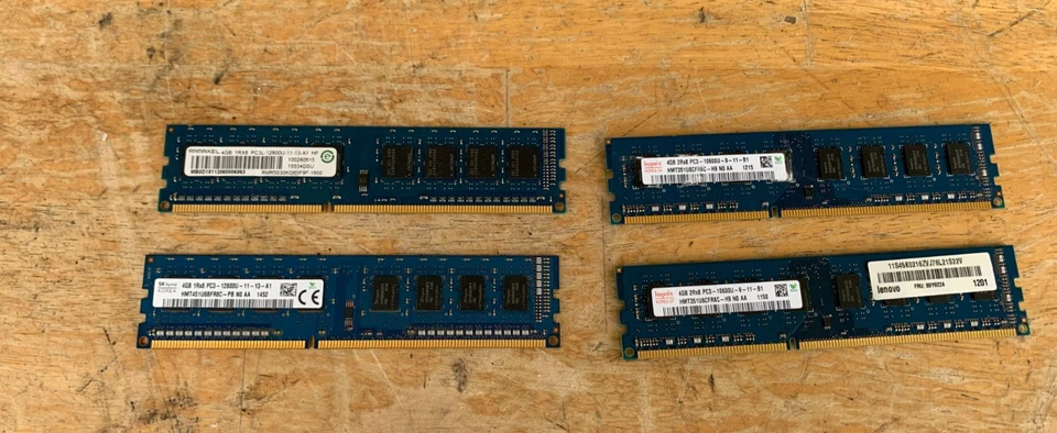 4 Piece Hynix 4GB PC3-12800U & 19600U Lenovo & Ramaxel 4GB 1RX8 Memory Module - Image 1 of 4