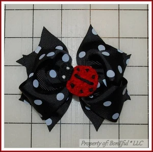 BonEful RTS NEW Girl Boutique Hair*Bow B&W Black White Dot Red Lady*Bug Adoption - Picture 1 of 6