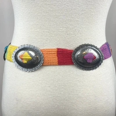 Cinturón concho de algodón arco iris vintage Y2K para mujer (32) Boho Rave Western Foto 1 de 4