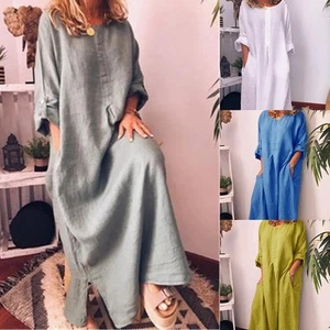 CASUAL MAXI LOOSE DRESS BAGGY LONG SLEEVE KAFTAN SHIRT LADIES WOMEN DRESS - Picture 1 of 16