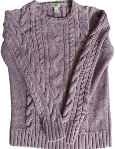 LL Bean Women's  Sweater M P Double L Cable Knit Crew Neck Fisherman Lilac - Picture 1 of 8
