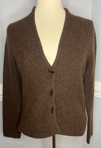 Talbots, kleiner brauner Langarm-Pullover aus Kaschmirmischung mit V-Ausschnitt und Knopfleiste - Bild 1 von 7