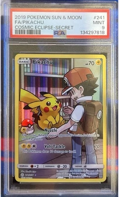 2019 POKEMON SUN & MOON COSMIC ECLIPSE SECRET #241 FULL ART/PIKACHU PSA 9 - Image 1 of 2