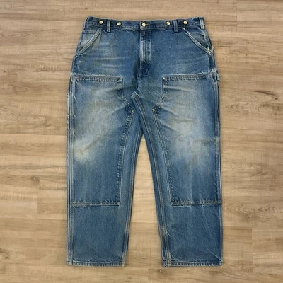 Vintage Carhartt B07 DNM 42x30 Double Knee Denim Pants 2004 Faded Distressed - Image 1 of 4