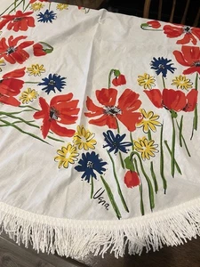 Tovaglia rotonda vintage Vera Neumann papaveri rossi frange floreali metà secolo 60” usata in ottime condizioni - Foto 1 di 10