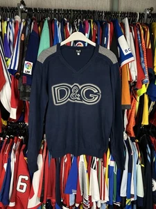 Suéter Dolce & Gabbana Cuello en V Logo Tejido Azul Marino Talla L De Colección D&G Y2K Años 2000 - Imagen 1 de 9