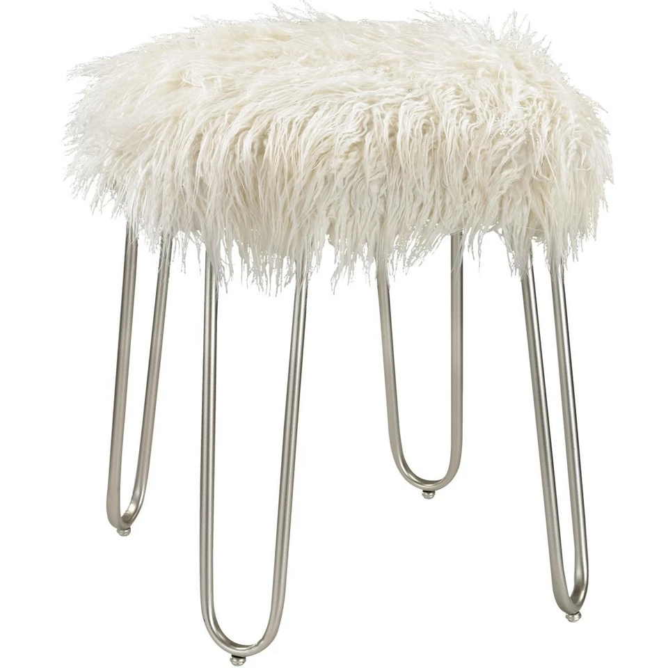 Atlas Lighting & Home SE11005-01 Betty 20.5 inch White with Silver Vanity Stool - Image 1 of 4