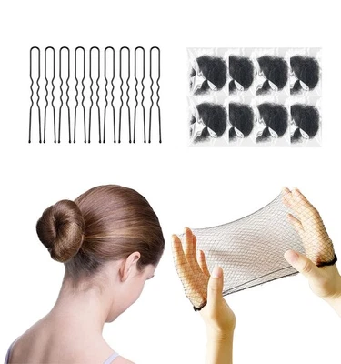 50 Black Invisible Hair Nets, 10 U-Shaped Pins, Elastic Mesh, Buns, Women - Image 1 of 4