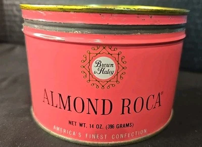 Vintage 1940s Pink & Green 1Lb. Brown & Haley Almond Roca Candy Tin - Image 1 of 4