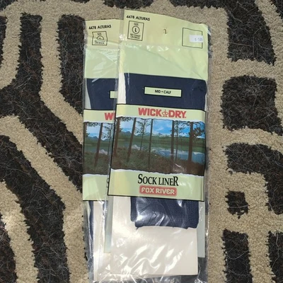 2 Pares NOS Fox River Calcetín Forro Mecha Seca Media Pantorrilla Talla L 4478 Alturas Azul Marino EE. UU. Foto 1 de 2