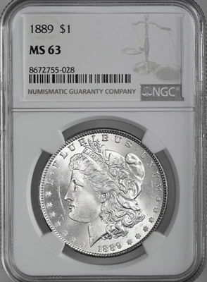 1889-P $1 dólar de plata Morgan "Filadelphia Mint" NGC MS63 #8672755-028 Foto 1 de 4