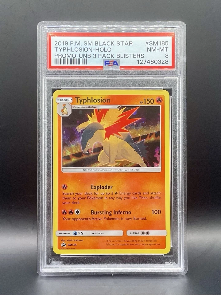 PSA 8 Typhlosion SM185 Sun & Moon Black Star Promo Cosmos Holo Pokemon TCG NM/M - Image 1 of 2