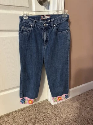 Джинсы для девочек Old Navy Capri размер 12 - отделка с цветочной вышивкой низкая посадка - б/у в отличном состоянии - Изображение 1 из 2