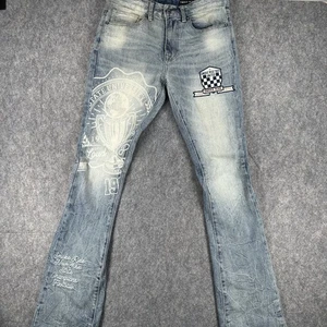 Smoke Rise Jeans Mens 30x36 Stacked Flared Fit Patch Loud Proud Champion Denim - Picture 1 of 21