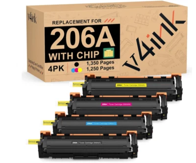 v4ink 206A Toner Cartridge 4 Pack (Latest Upgraded Chip) - Image 1 of 4