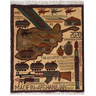 Rare Afghan Map Wool Rug 9/11 Handmade War Artisan Tribal Decor Carpet 2.5x2 ft - Image 1 of 2