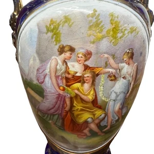 Antique Kaufmann Portrait Vase Cobalt Blue Victoria Austria Porcelain Signed - Picture 1 of 23