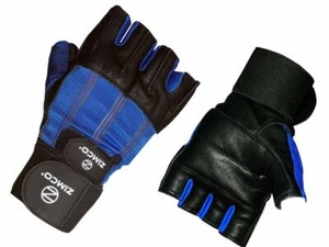 Zimco Weight Lifting Gloves Fitness Mitts Genuine Leather Glove Black/Blue Small - Picture 1 of 5