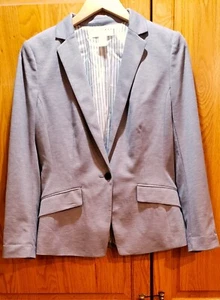 H&M Womens Size 12 Soft Knit Gray One Button Long Sleeve Blazer Jacket - Picture 1 of 5
