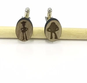 Buzz And Woody from Toystory Engraved Cufflinks In Walnut Wood With Gift Box - Picture 1 of 11