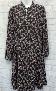 Papaya Etuikleid schwarz weiß rot geblümt Gr. 12 Langarm Boho Hängerchen Chiffon - Bild 1 von 12