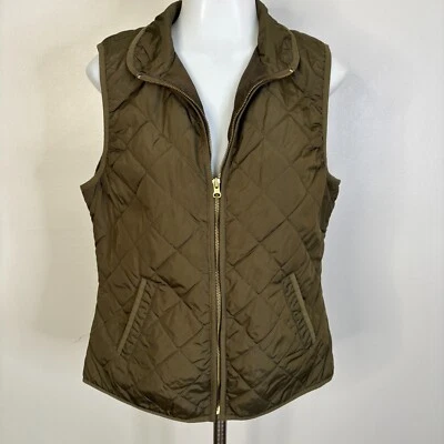 Old Navy Quilted Vest Medium Olive Green Full-Zip Pockets Women's - Image 1 of 4