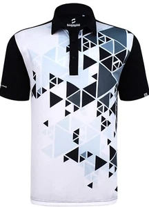Savalino Mens Bowling Black Size S - 3XL Aron Geometric Polo Golf Shirt UV30+ - Picture 1 of 10