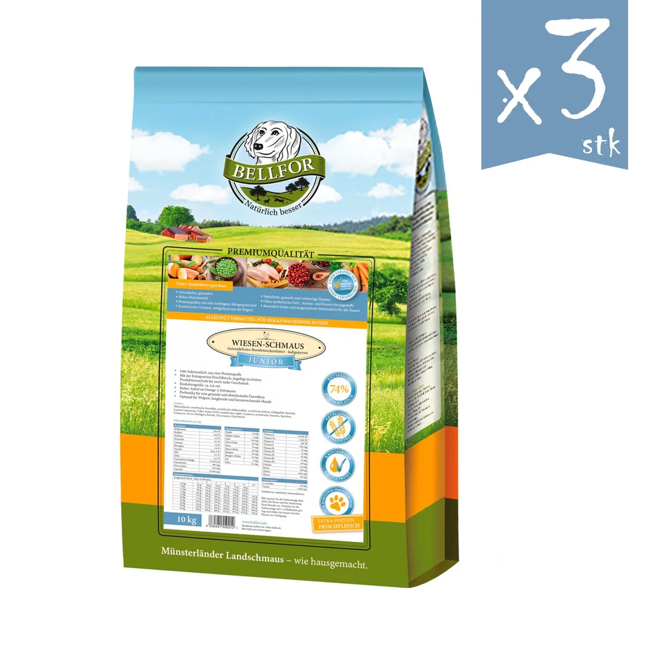 Bellfor Hundefutter Trocken Getreidefrei Kaltgepresst Welpen Hunde mit Huhn 30kg - Bild 1 von 4