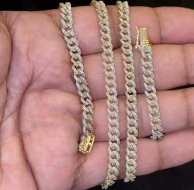 COLLAR CUBANO ORO AMARILLO 10K 3,50 QUILATES DIAMANTE CULTIVADO EN LABORATORIO 5 MM 22 PULGADAS Foto 1 de 4