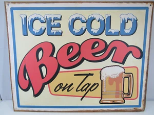 Ice Cold Beer "ON TAP" Tin Sign - Man Cave Quality Used Good... - Picture 1 of 3