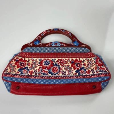 Vintage Isabella Fiore Purse Beaded and Hand Painted Wood Handle Satchel Handbag - Image 1 of 4