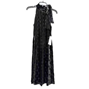 NWT Sz 8 Calvin Klein Black Velvet Burnout Polka Dot Halter Dress. Lined. - Picture 1 of 5