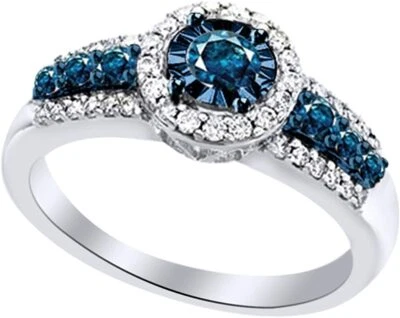 Blue & White Natural Diamond Engagement Ring 14k Gold Plated Silver ( 4/9 Ct) - Image 1 of 3