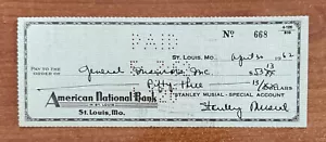 vintage 1962 STAN "THE MAN" MUSIAL AUTOGRAPHED CHECK #668 - ST LOUIS CARDINALS - Picture 1 of 1