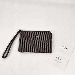 Coach Checkered Wrist Wallet Wrislet Legacy Jacquard Corner Zip Luxury Brown - Picture 1 of 7