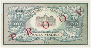 RARE: Estonia P51s 100 MARKA 1923 aUNC PROOV - SPECIMEN Banknote #01234567890000 - Picture 1 of 2