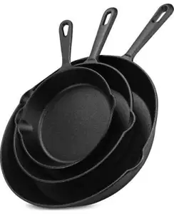 Saute Fry Pan - Pre-Seasoned Cast Iron Skillets Set 3-Piece Frying Pan -Limited - Picture 1 of 7