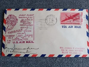 First Flight Cover AM 90 Air Mail FARIBAULT Minnesota OMAHA 1949 - Picture 1 of 4