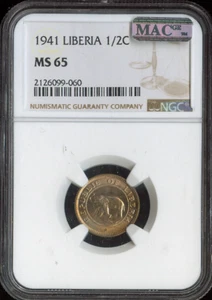 1941 Republik Liberia 1/2 Cent MS65 Qualität - Bild 1 von 2