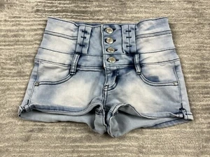 Almost Famous Jean Shorts Juniors 3 Blue Light Wash 4 Button - Picture 1 of 12