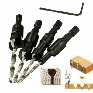 4xCarpentry Countersink Drill Bits Set for Woodworking Drilling Pilot Holes Tool - Picture 1 of 10