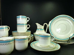 Precioso Antiguo Juego de Té Tazas de Porcelana Turquesa Oro Oro Greado Sin Marcar - Imagen 1 de 11