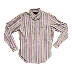 Camisa Ralph Lauren Para Hombre Manga Larga Grande Calce Clásico Rayas Botón Multicolor - Imagen 1 de 12