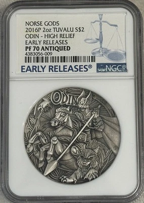 2016 Tuvalu Odin Norse Gods  2 oz Silver High Relief Antiqued Coin NGC 70 FR - Image 1 of 4
