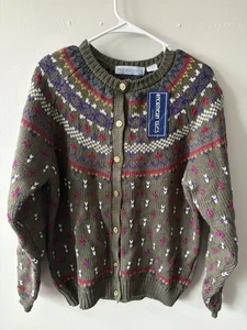 NWT Vintage Northern Isles Colorful Cardigan S XL Hand Knit Gold Buttons - Picture 1 of 7