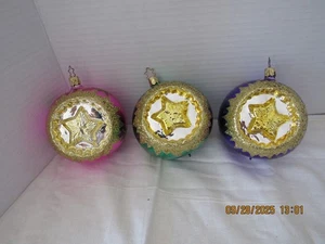 Vtg Old World  Indent Hand Blown Glass Ball Christmas Ornament  Star -Germany - Picture 1 of 7